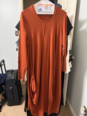 Long Sleeve Rust Orange Midi Dress